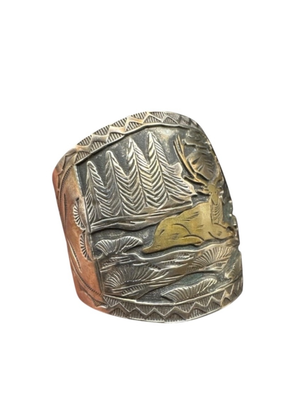 Vintage Sterling Silver Navajo Verdy Jake 12K GF Overlay Storyteller Cuff 7” - Picture 8 of 12